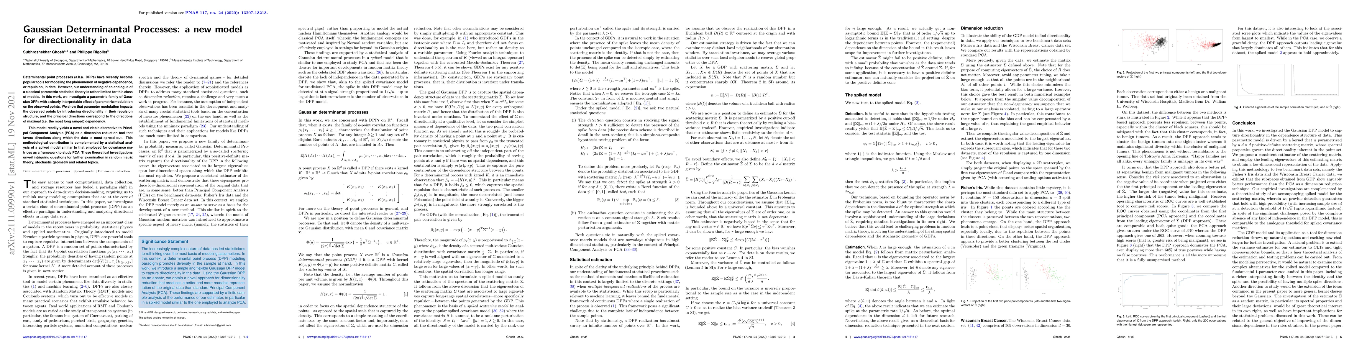 Thumbnail for Gaussian Determinantal Processes: a new model for directionality in data