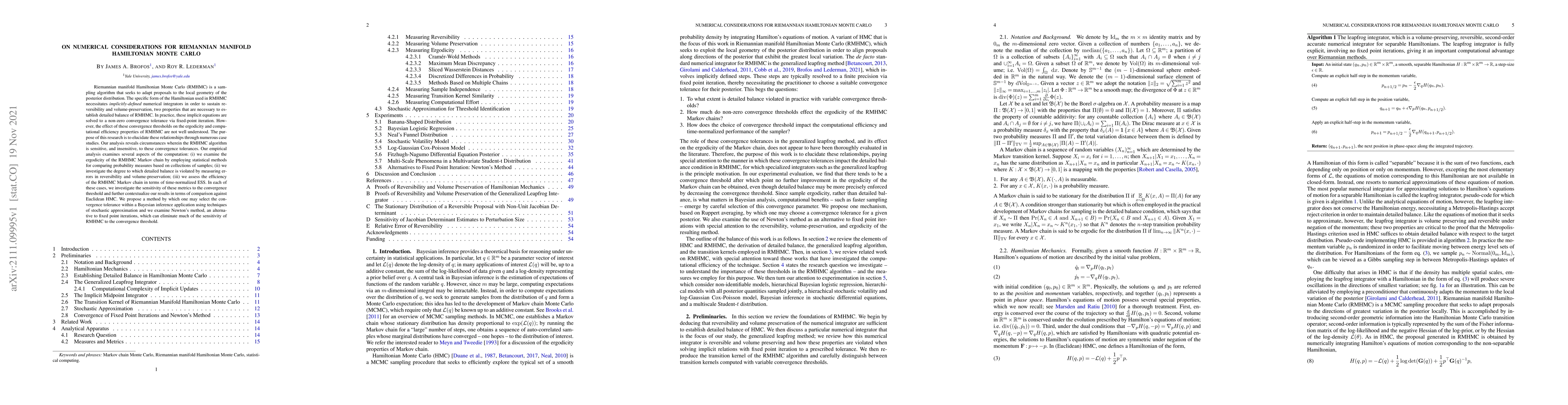 Thumbnail for On Numerical Considerations for Riemannian Manifold Hamiltonian Monte
  Carlo