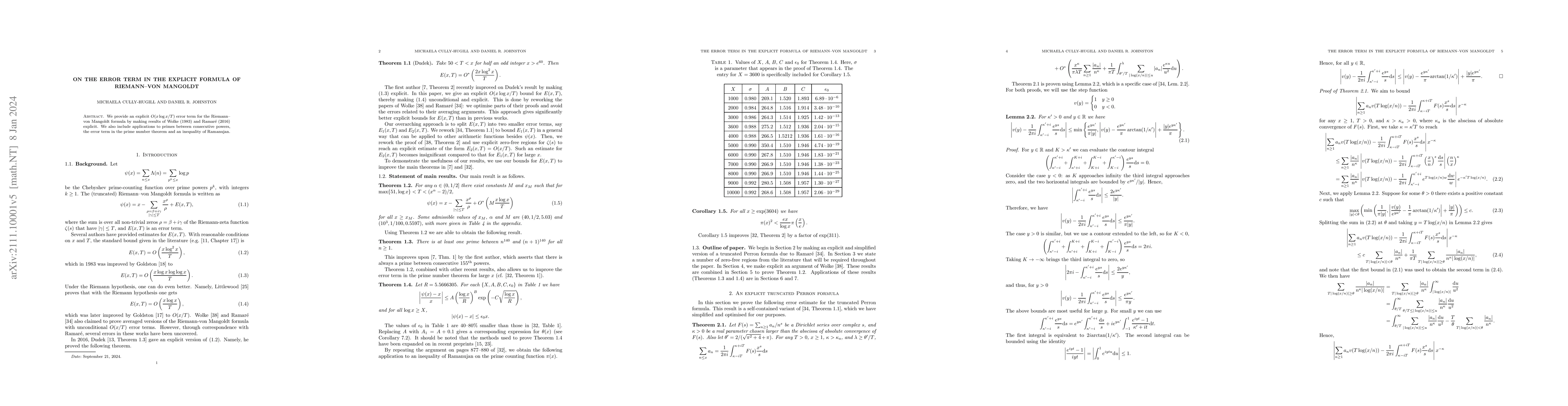 Thumbnail for On the error term in the explicit formula of Riemann--von Mangoldt