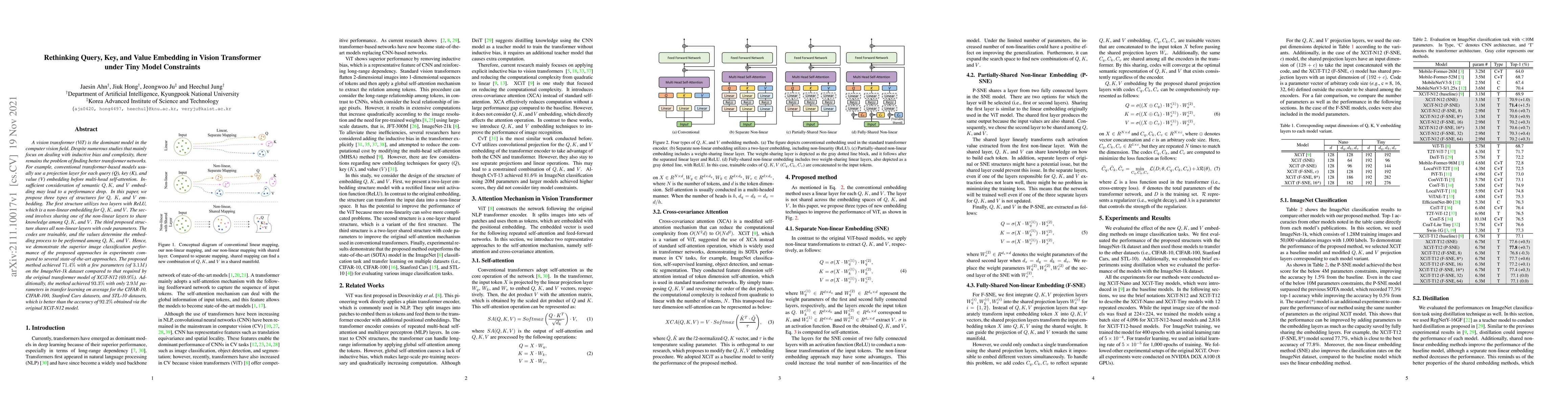 Thumbnail for Rethinking Query, Key, and Value Embedding in Vision Transformer under
  Tiny Model Constraints