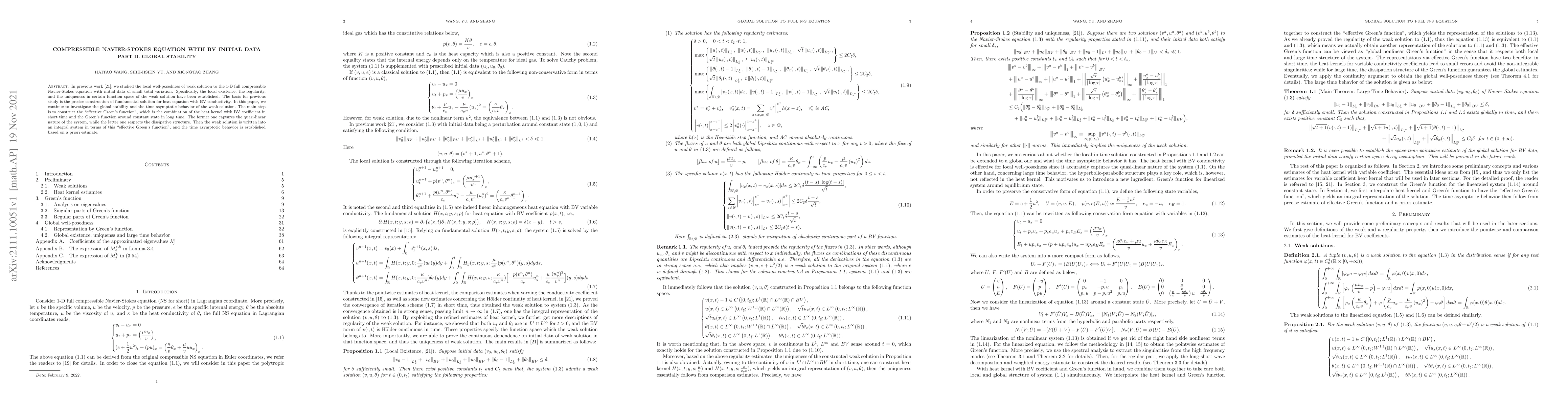Thumbnail for Compressible Navier-Stokes equation with BV initial data: Part II.
  Global stability