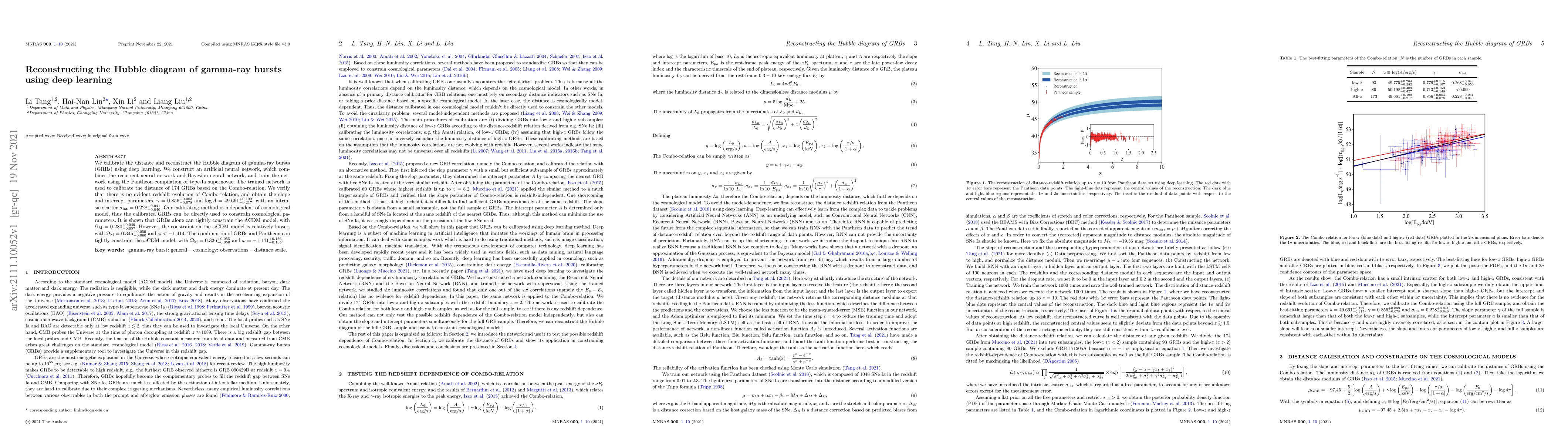 Thumbnail for Reconstructing the Hubble diagram of gamma-ray bursts using deep
  learning