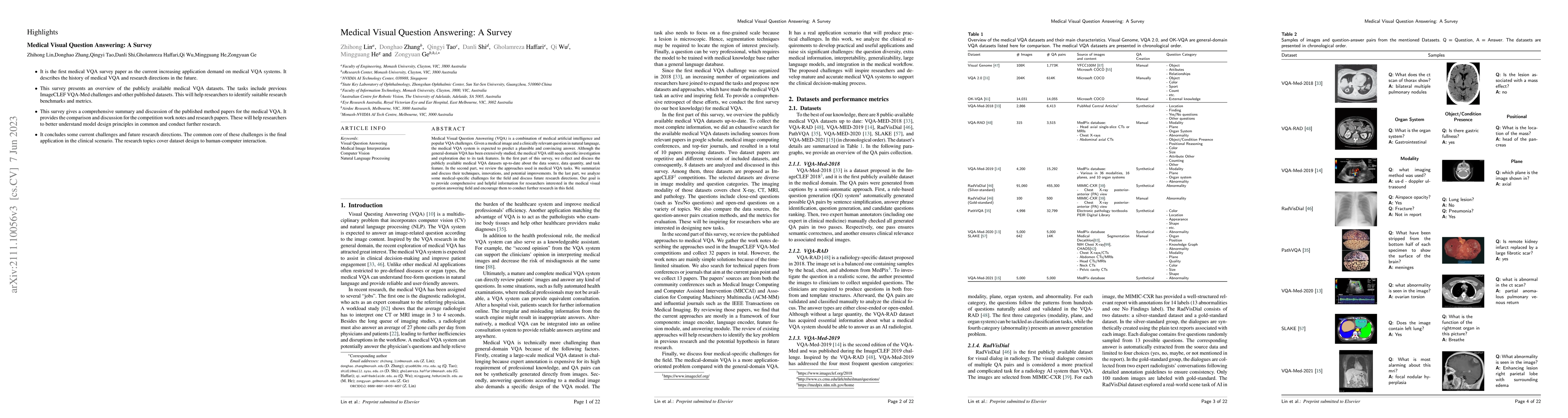 Thumbnail for Medical Visual Question Answering: A Survey
