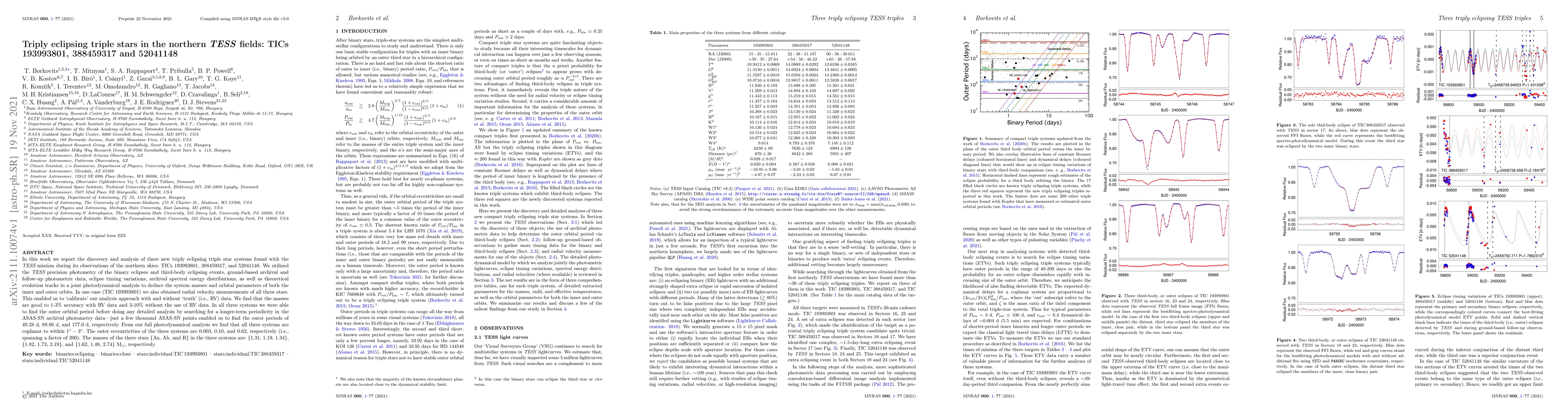 Thumbnail for Triply eclipsing triple stars in the northern TESS fields: TICs
  193993801, 388459317 and 52041148