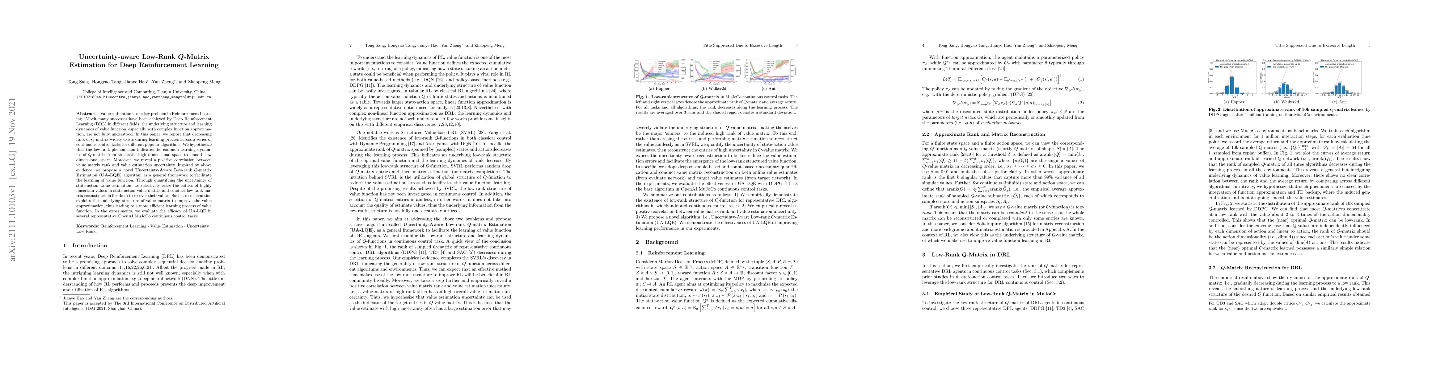 Thumbnail for Uncertainty-aware Low-Rank Q-Matrix Estimation for Deep Reinforcement
  Learning