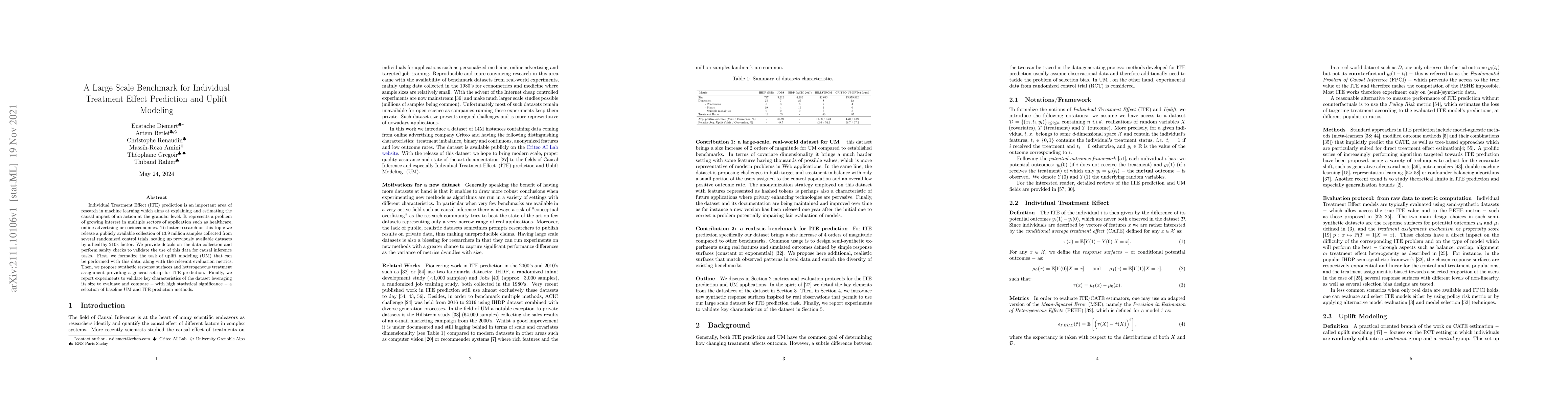Thumbnail for A Large Scale Benchmark for Individual Treatment Effect Prediction and
  Uplift Modeling