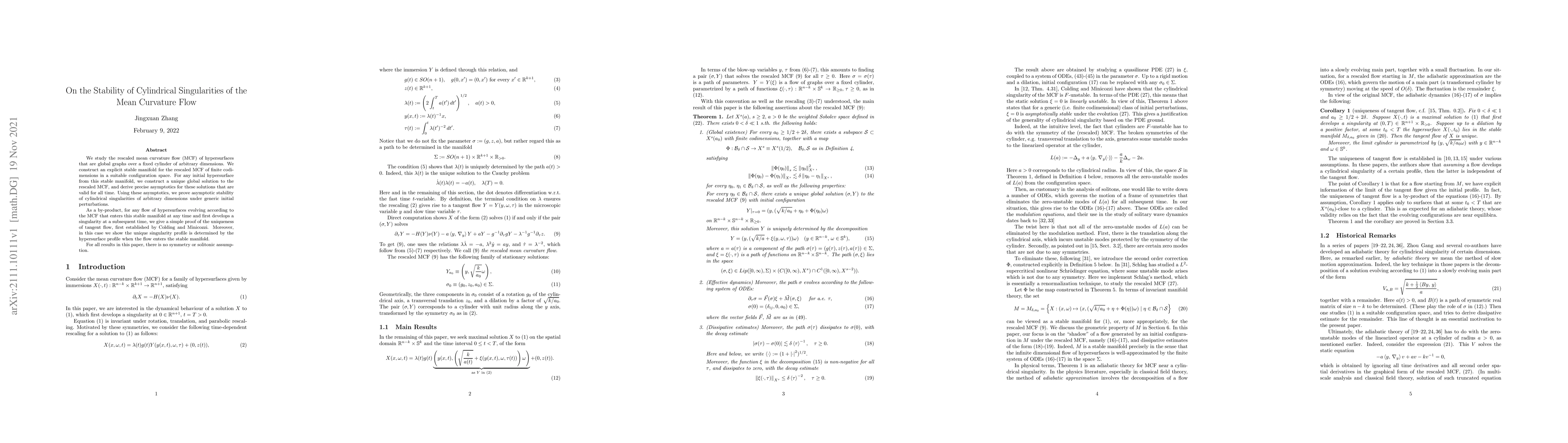 Thumbnail for On the Stability of Cylindrical Singularities of the Mean Curvature Flow