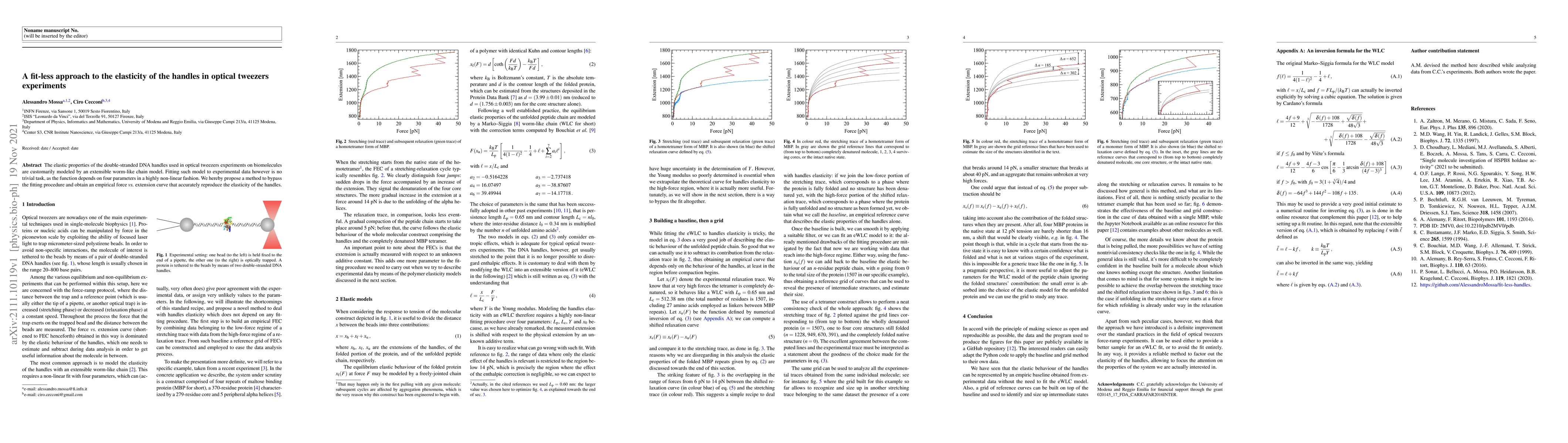 Thumbnail for A fit-less approach to the elasticity of the handles in optical tweezers
  experiments