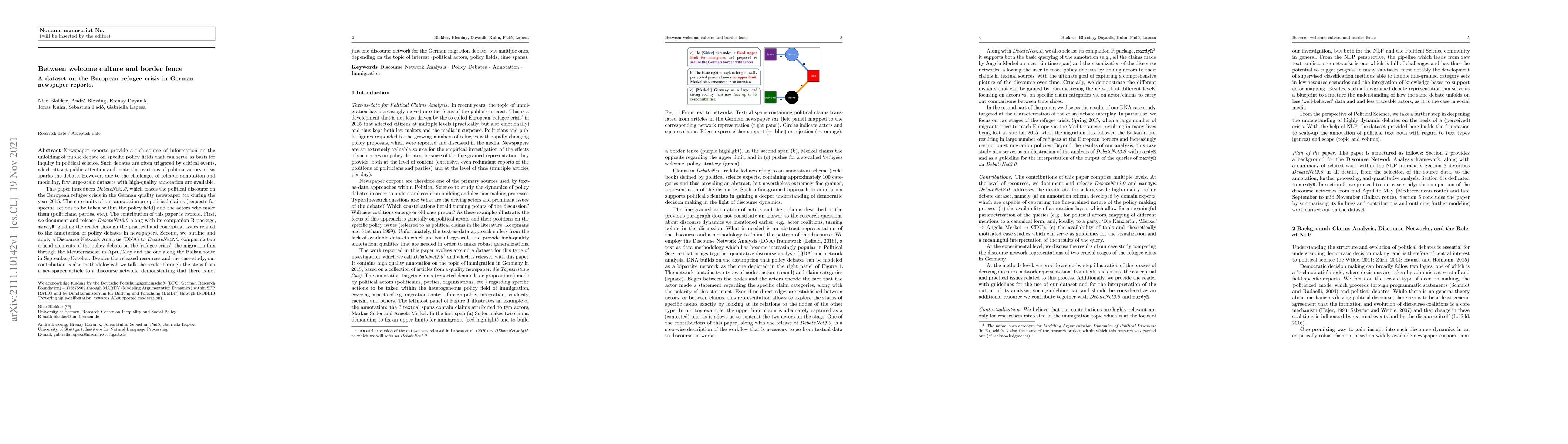 Thumbnail for Between welcome culture and border fence. A dataset on the European
  refugee crisis in German newspaper reports