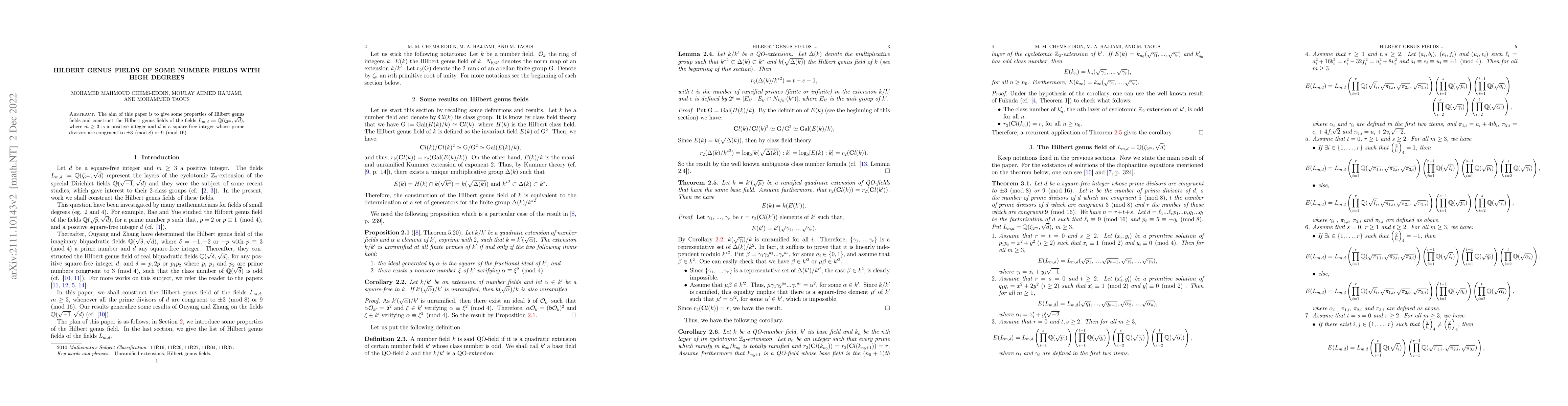 Thumbnail for Hilbert genus fields of some number fields with high degrees