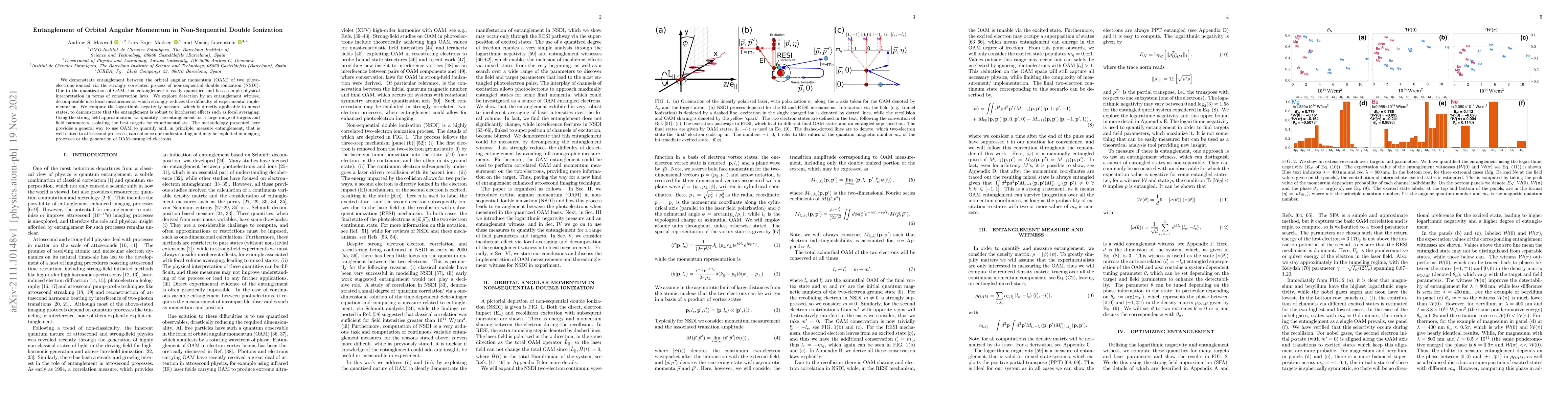 Thumbnail for Entanglement of Orbital Angular Momentum in Non-Sequential Double
  Ionization