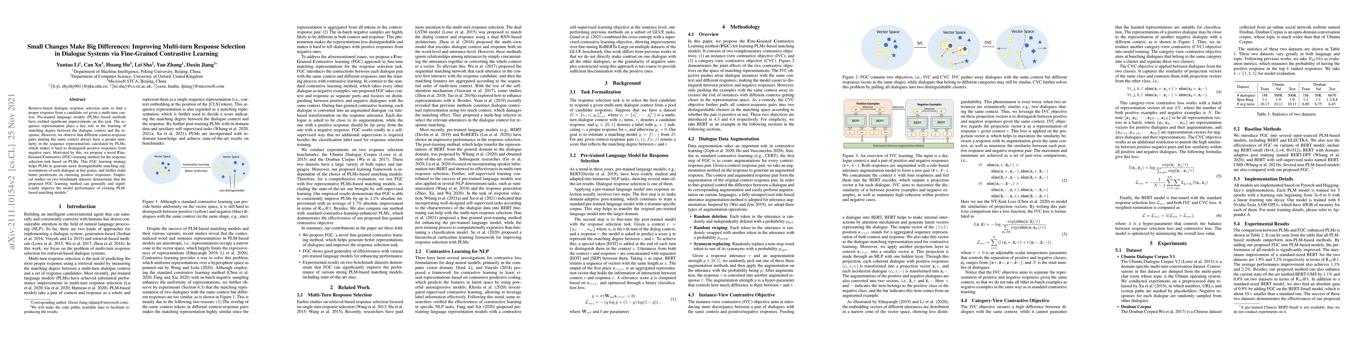 Thumbnail for Small Changes Make Big Differences: Improving Multi-turn Response
  Selection in Dialogue Systems via Fine-Grained Contrastive Learning