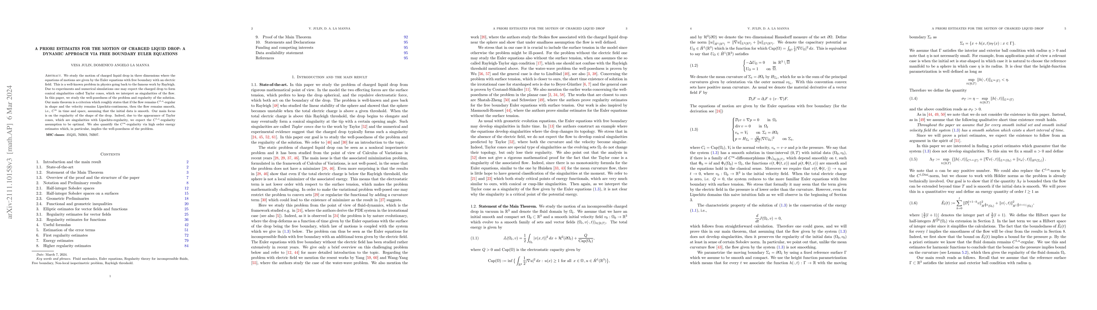 Thumbnail for A priori estimates for the motion of charged liquid drop: A dynamic
  approach via free boundary Euler equations