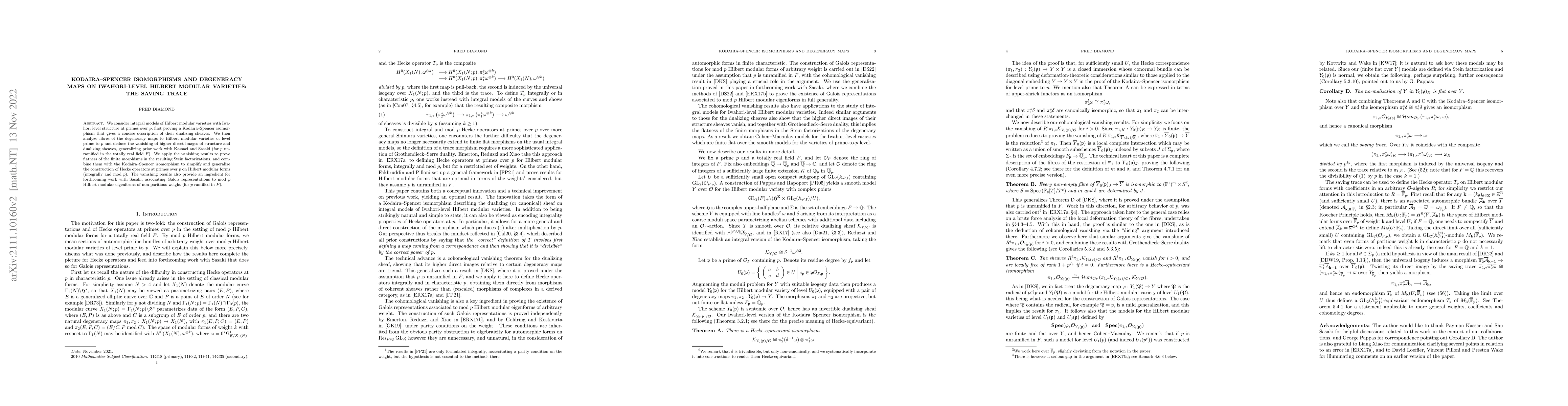Thumbnail for Kodaira-Spencer isomorphisms and degeneracy maps on Iwahori-level
  Hilbert modular varieties: the saving trace