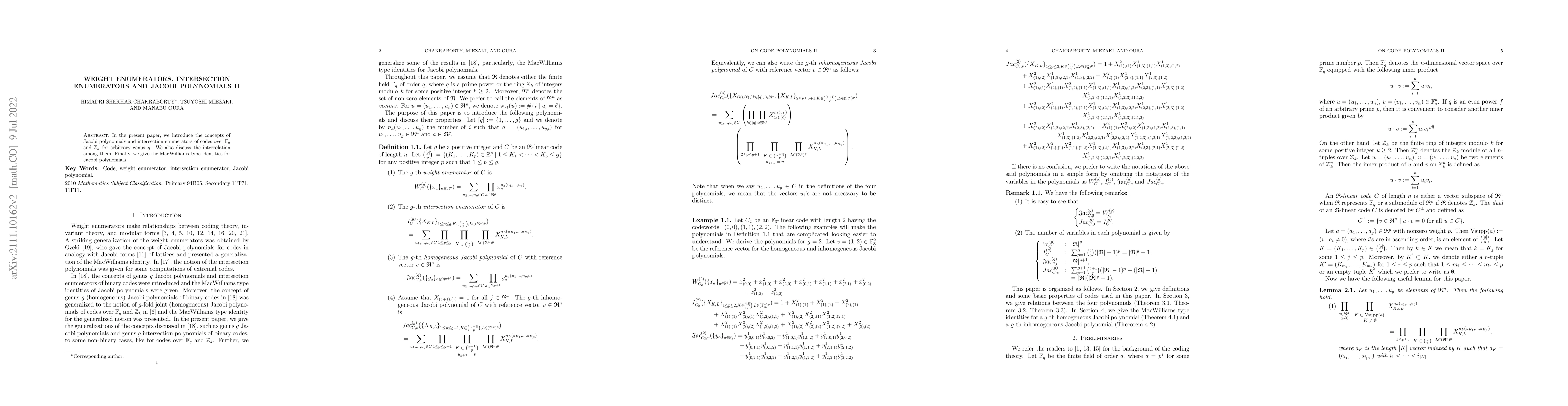 Thumbnail for Weight enumerators, intersection enumerators and Jacobi polynomials II