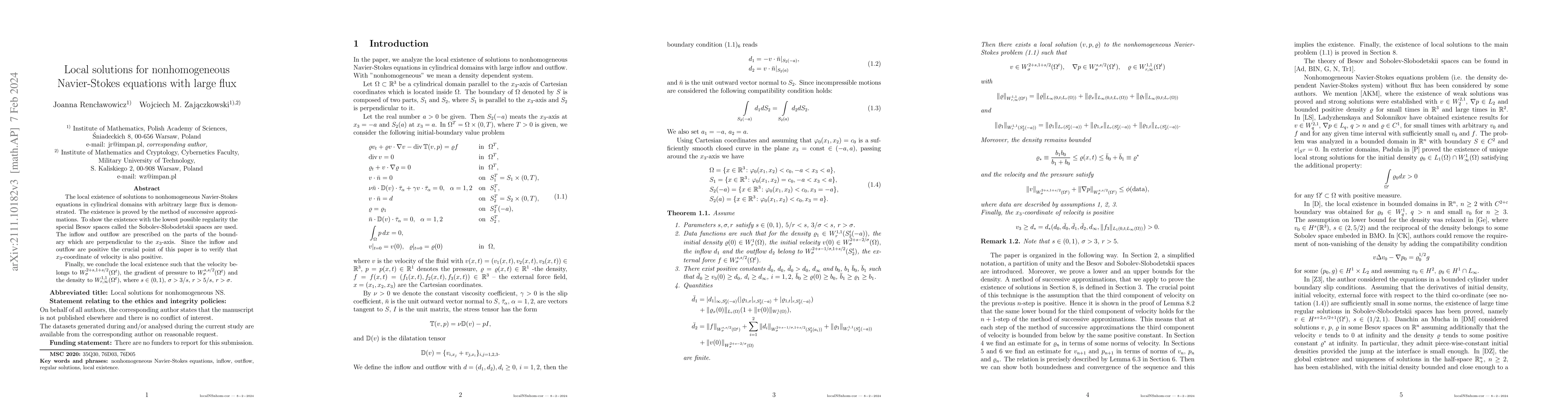 Thumbnail for Local solutions for nonhomogeneous Navier-Stokes equations with large
  flux