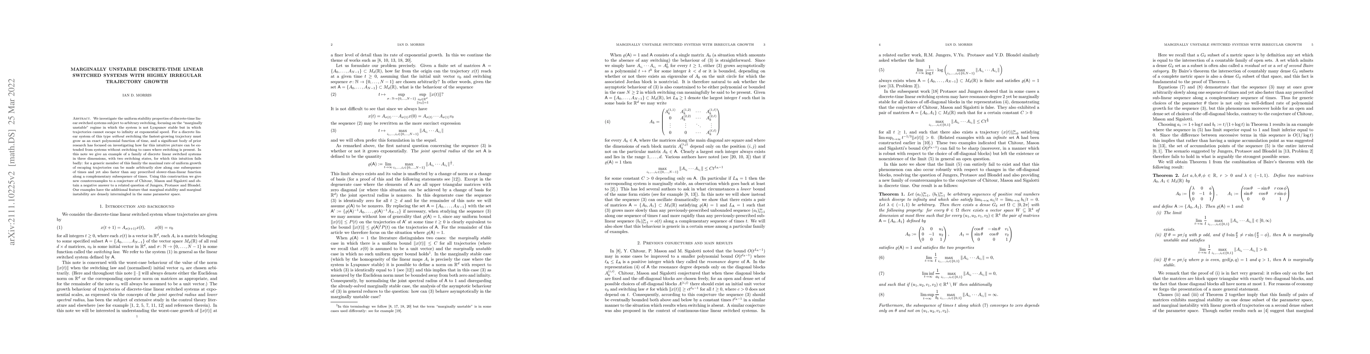 Thumbnail for Marginally unstable discrete-time linear switched systems with highly
  irregular trajectory growth