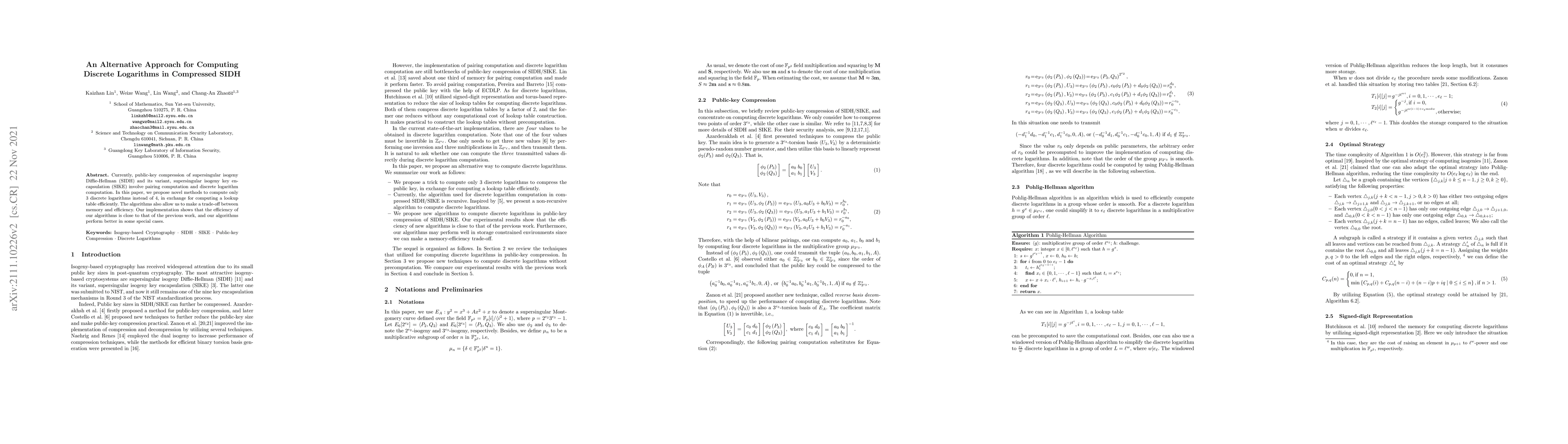 Thumbnail for An Alternative Approach for Computing Discrete Logarithms in Compressed
  SIDH
