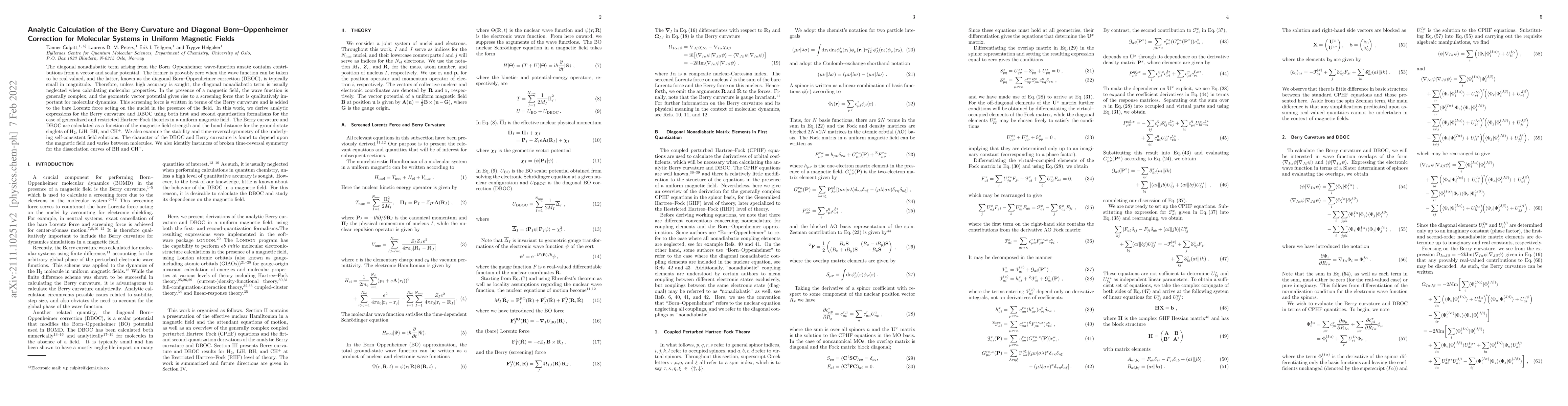 Thumbnail for Analytic Calculation of the Berry Curvature and Diagonal
  Born-Oppenheimer Correction for Molecular Systems in Uniform Magnetic Fields