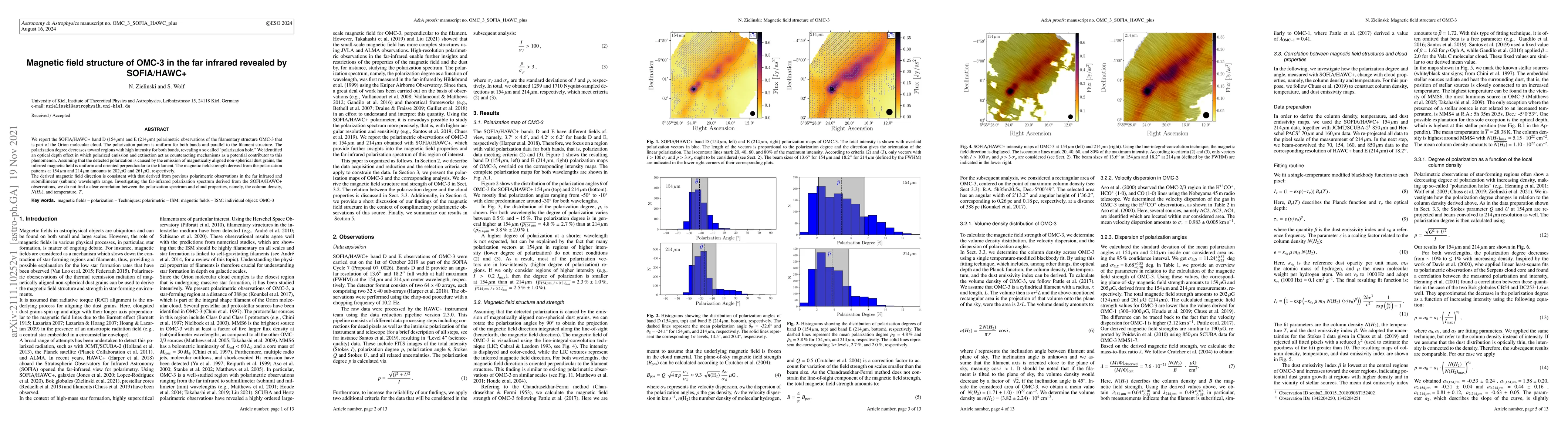 Thumbnail for Magnetic field structure of OMC-3 in the far infrared revealed by
  SOFIA/HAWC+