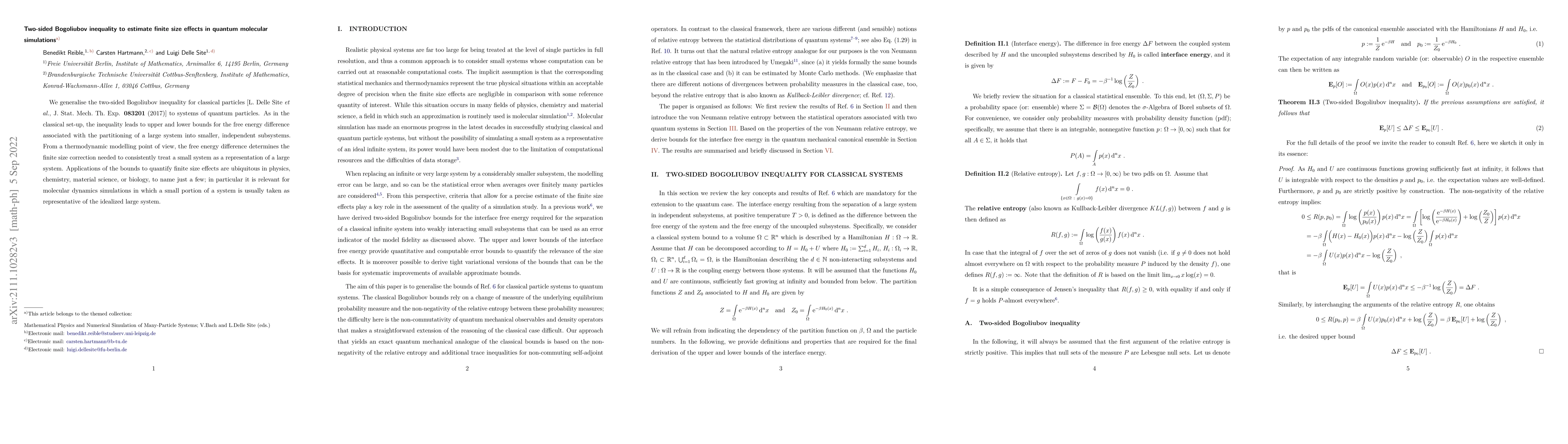 Thumbnail for Two-sided Bogoliubov inequality to estimate finite size effects in
  quantum molecular simulations