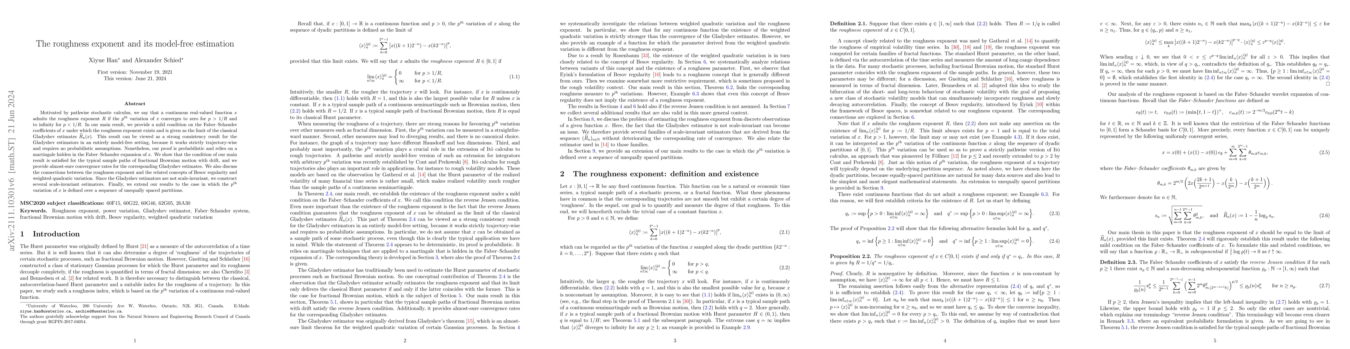 Thumbnail for The roughness exponent and its model-free estimation