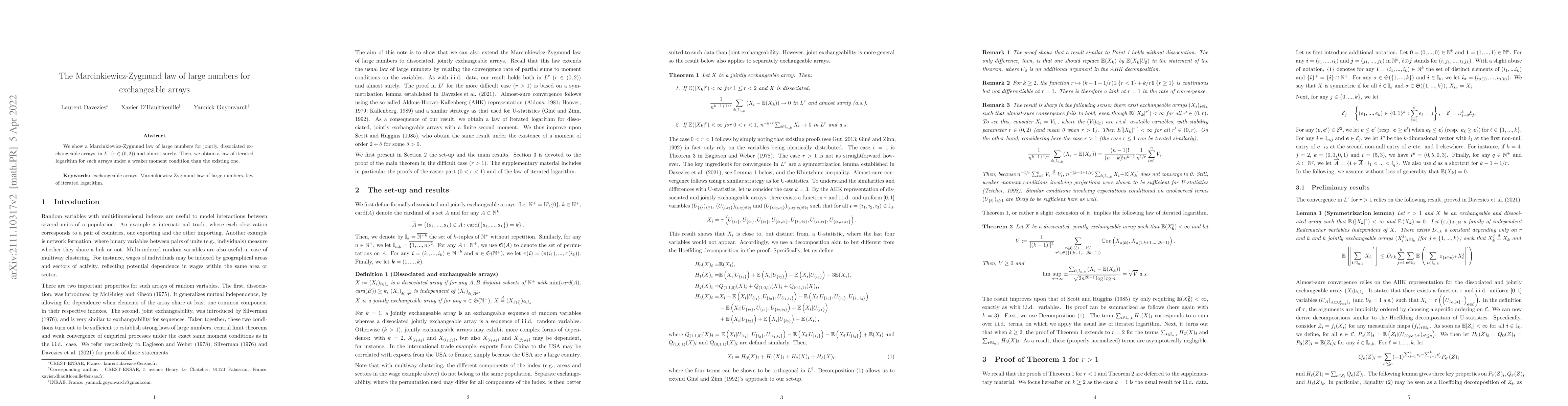 Thumbnail for The Marcinkiewicz-Zygmund law of large numbers for exchangeable arrays