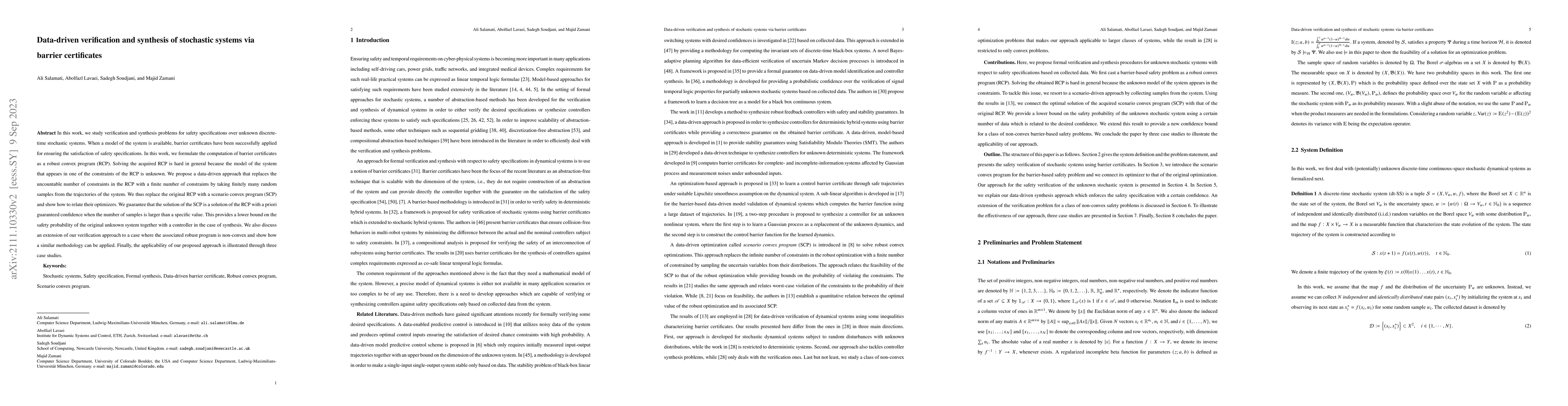 Thumbnail for Data-driven verification and synthesis of stochastic systems via barrier
  certificates