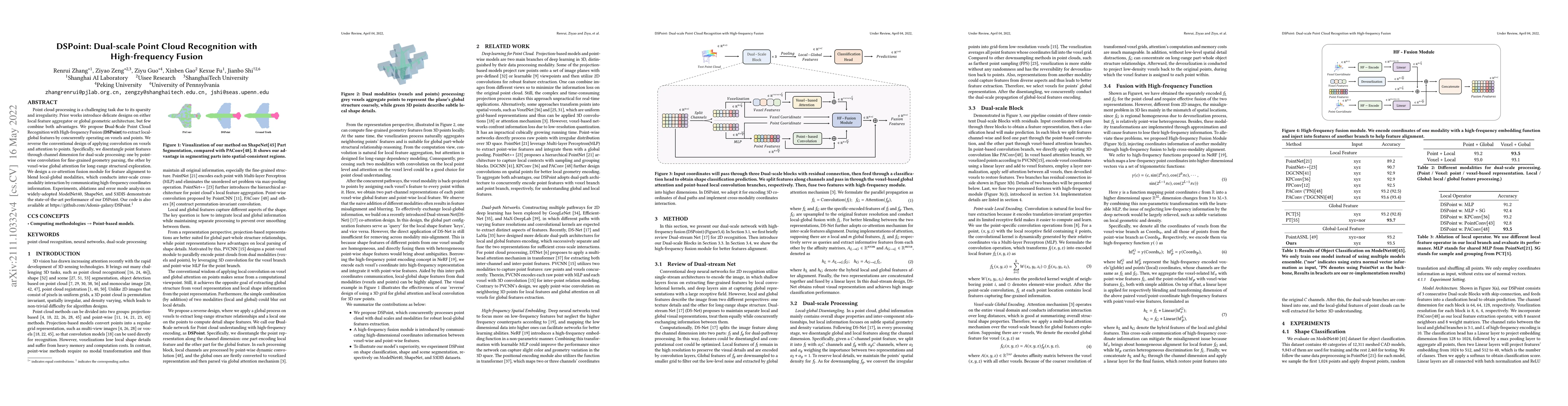 Thumbnail for DSPoint: Dual-scale Point Cloud Recognition with High-frequency Fusion