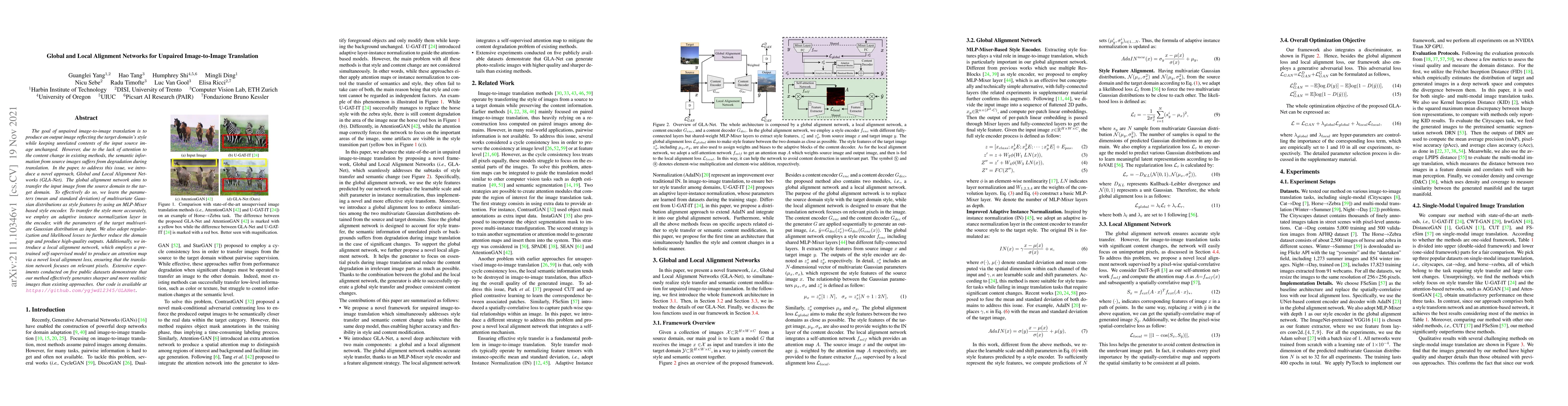 Thumbnail for Global and Local Alignment Networks for Unpaired Image-to-Image
  Translation