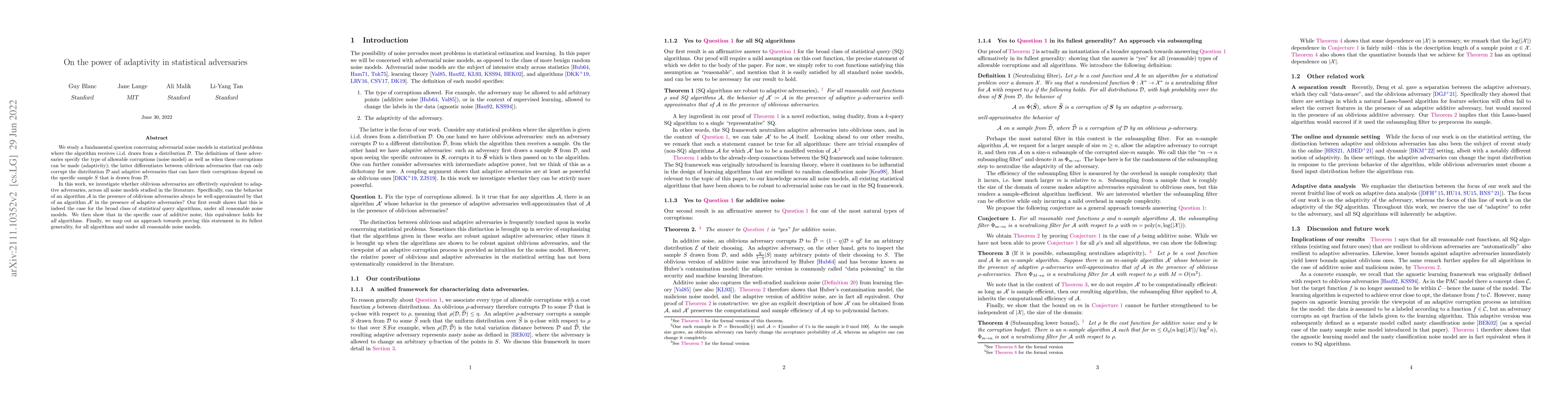 Thumbnail for On the power of adaptivity in statistical adversaries