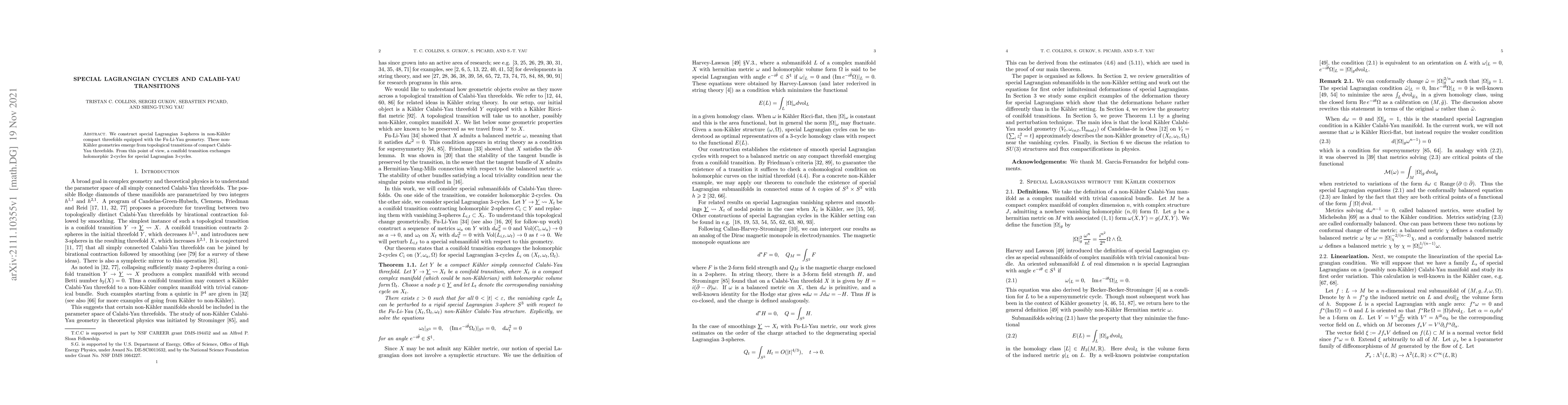 Thumbnail for Special Lagrangian cycles and Calabi-Yau transitions
