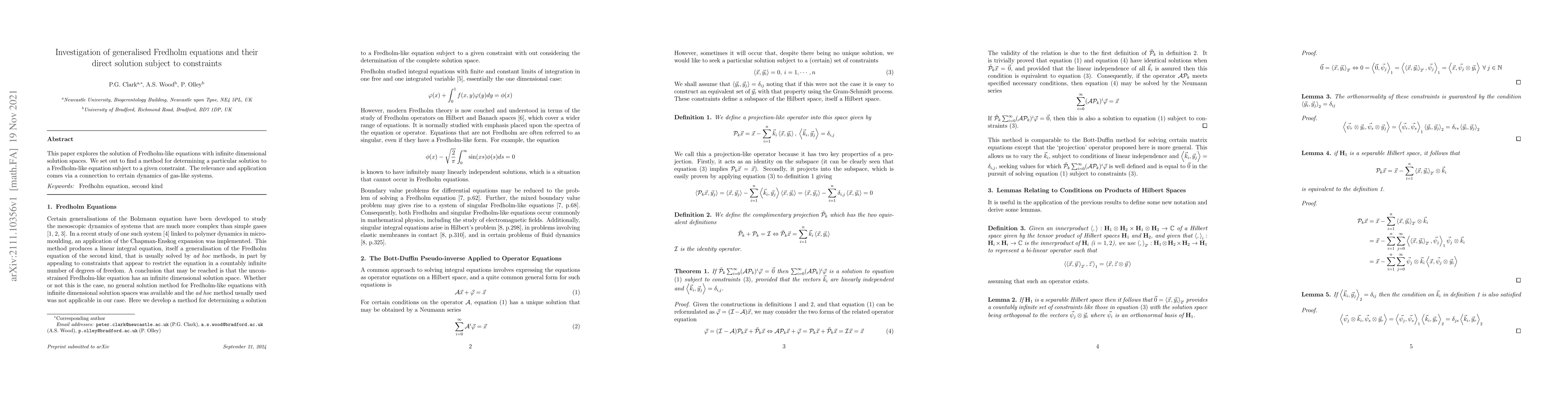 Thumbnail for Investigation of generalised Fredholm equations and their direct
  solution subject to constraints
