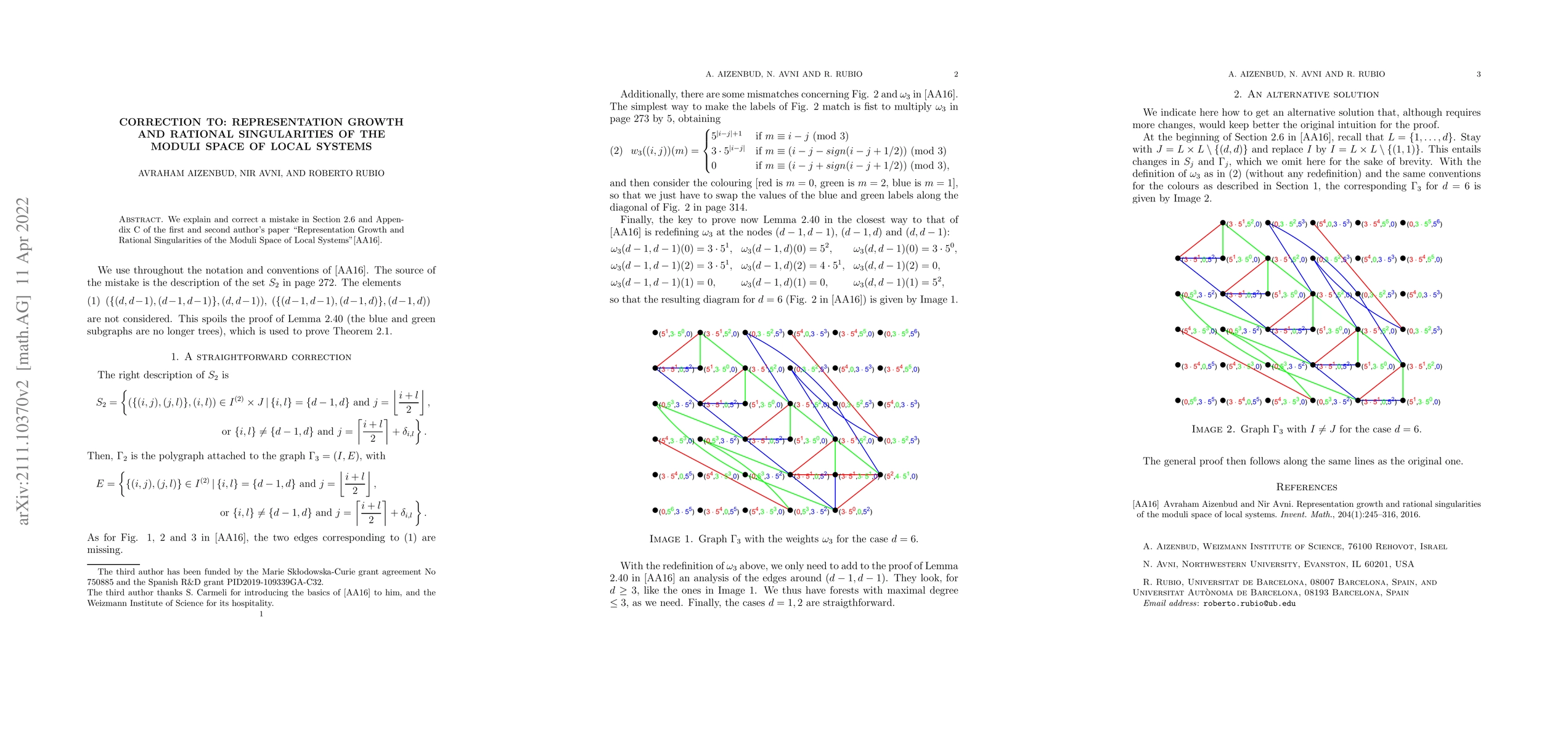Thumbnail for Correction to: Representation Growth and Rational Singularities of the
  Moduli Space of Local Systems