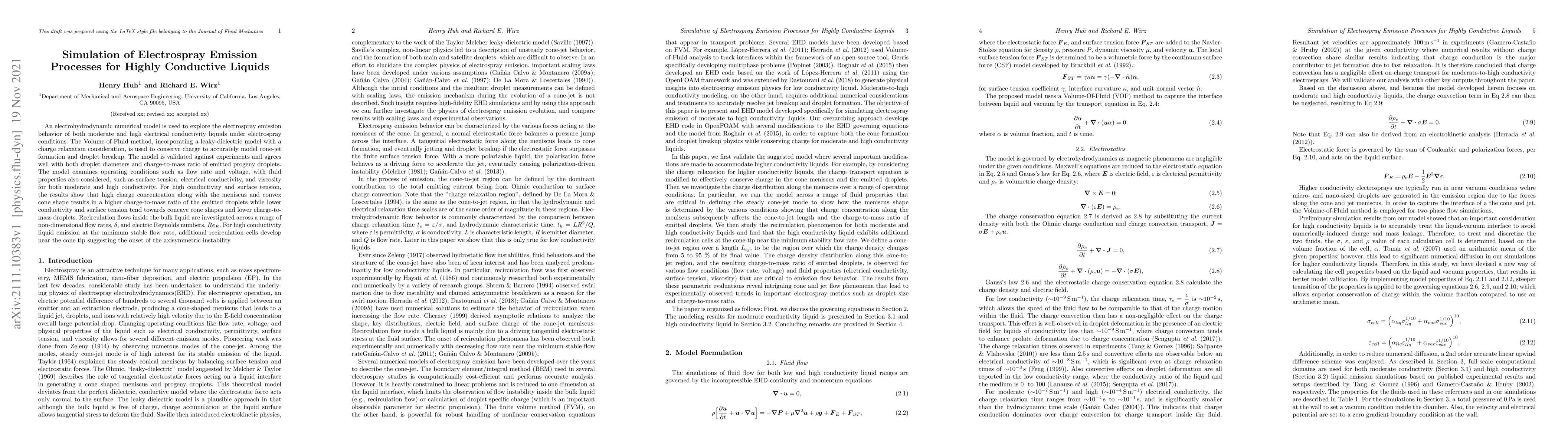 Thumbnail for Simulation of Electrospray Emission Processes for Highly Conductive
  Liquids