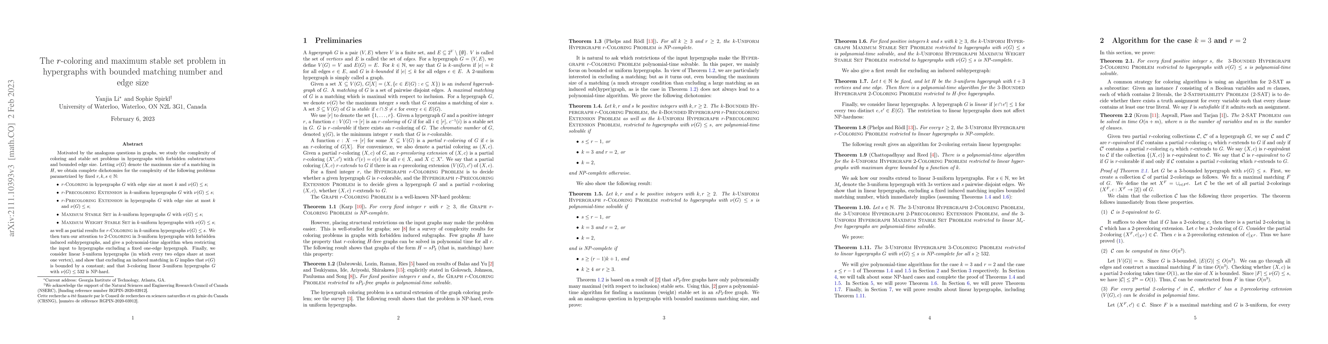 Thumbnail for The $r$-coloring and maximum stable set problem in hypergraphs with
  bounded matching number and edge size