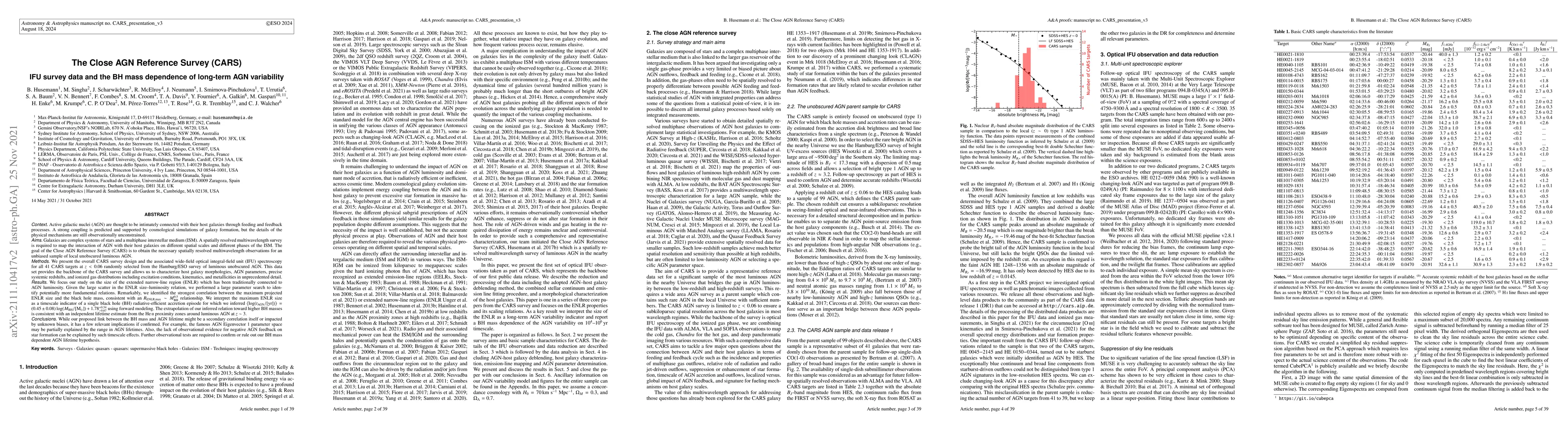 Thumbnail for The Close AGN Reference Survey (CARS): IFU survey data and the BH mass
  dependence of long-term AGN variability