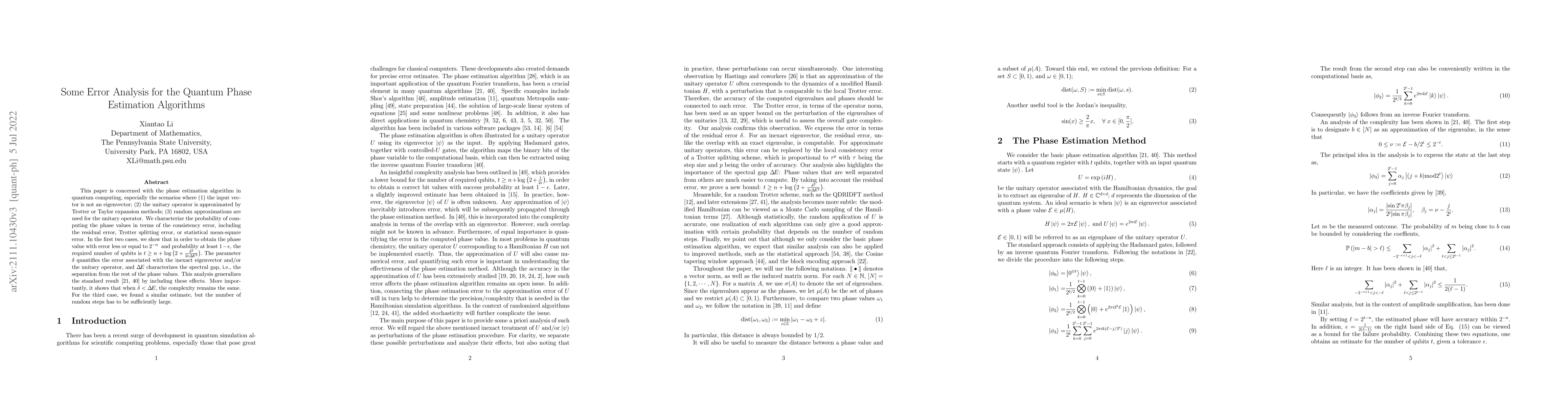 Thumbnail for Some Error Analysis for the Quantum Phase Estimation Algorithms
