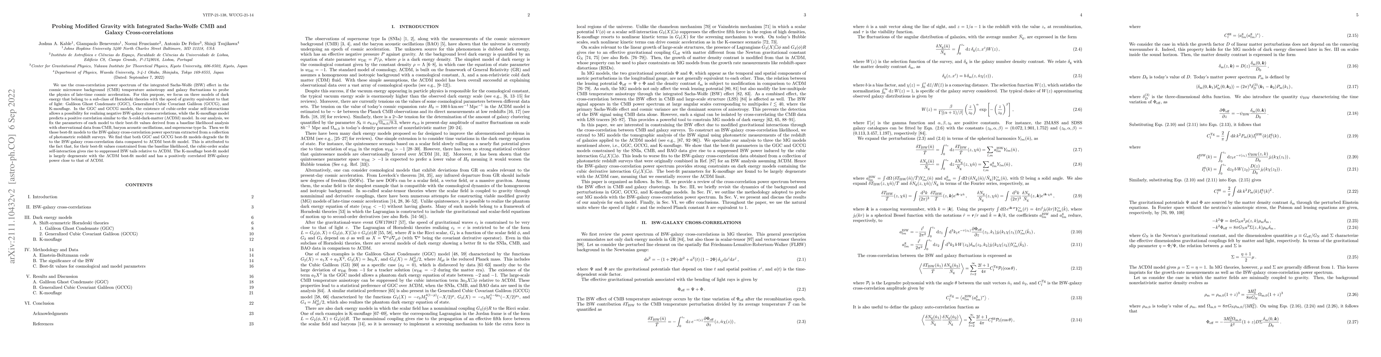 Thumbnail for Probing Modified Gravity with Integrated Sachs-Wolfe CMB and Galaxy
  Cross-correlations