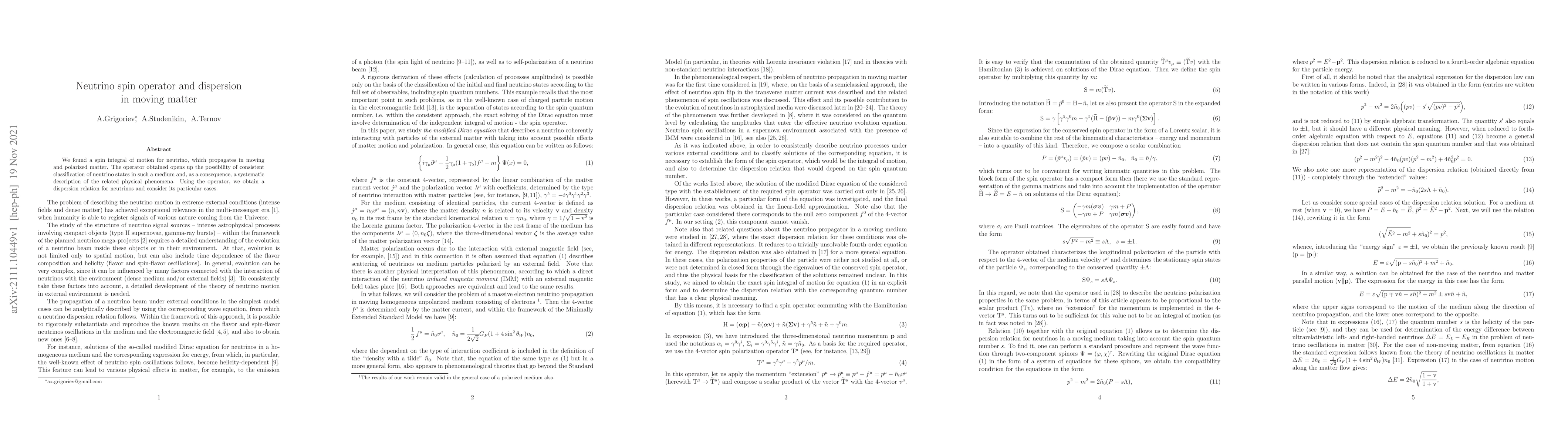 Thumbnail for Neutrino spin operator and dispersion in moving matter