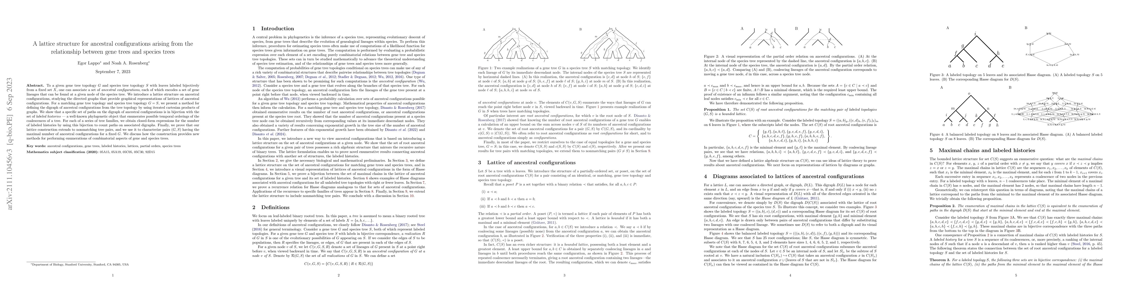 Thumbnail for A lattice structure for ancestral configurations arising from the
  relationship between gene trees and species trees