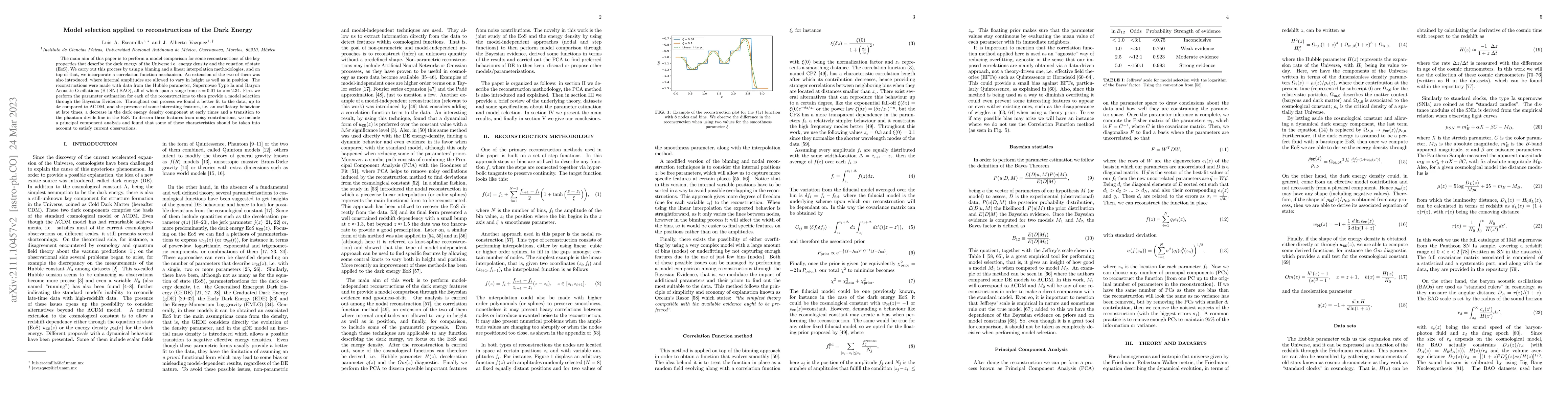 Thumbnail for Model selection applied to reconstructions of the Dark Energy