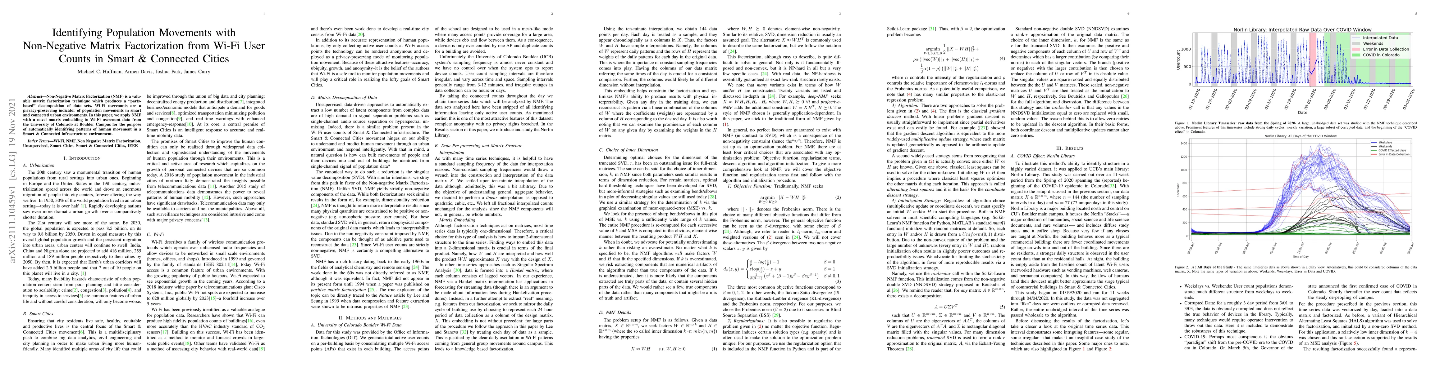 Thumbnail for Identifying Population Movements with Non-Negative Matrix Factorization
  from Wi-Fi User Counts in Smart and Connected Cities