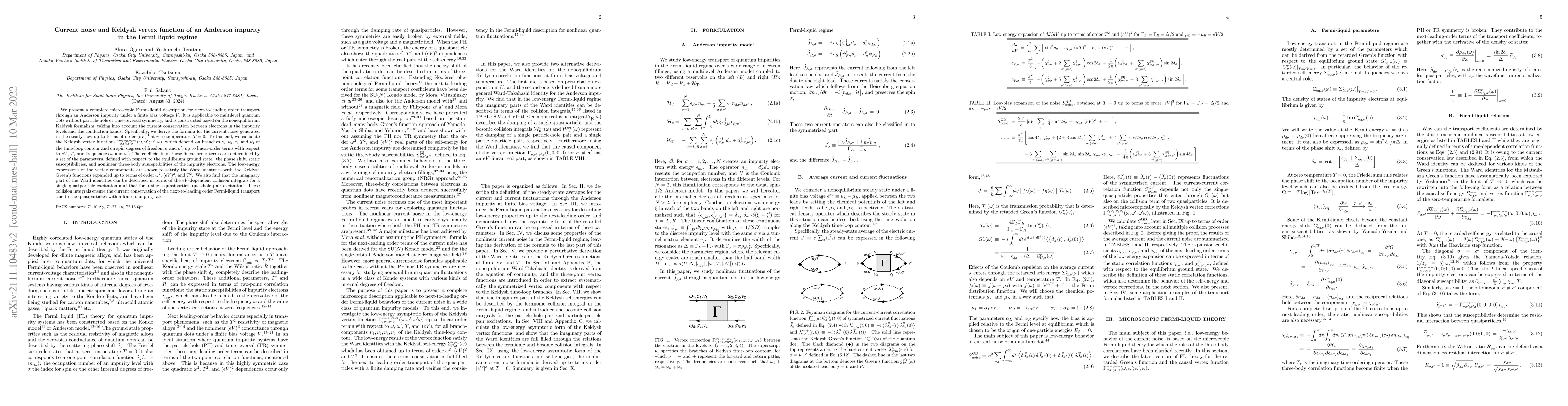 Thumbnail for Current noise and Keldysh vertex function of an Anderson impurity in the
  Fermi liquid regime