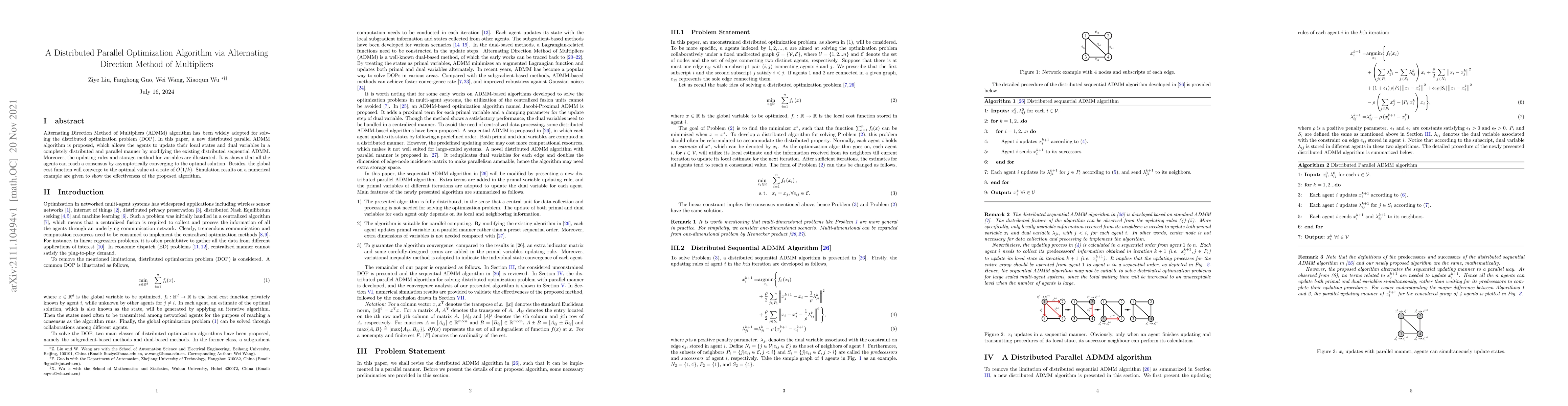 Thumbnail for A Distributed Parallel Optimization Algorithm via Alternating Direction
  Method of Multipliers
