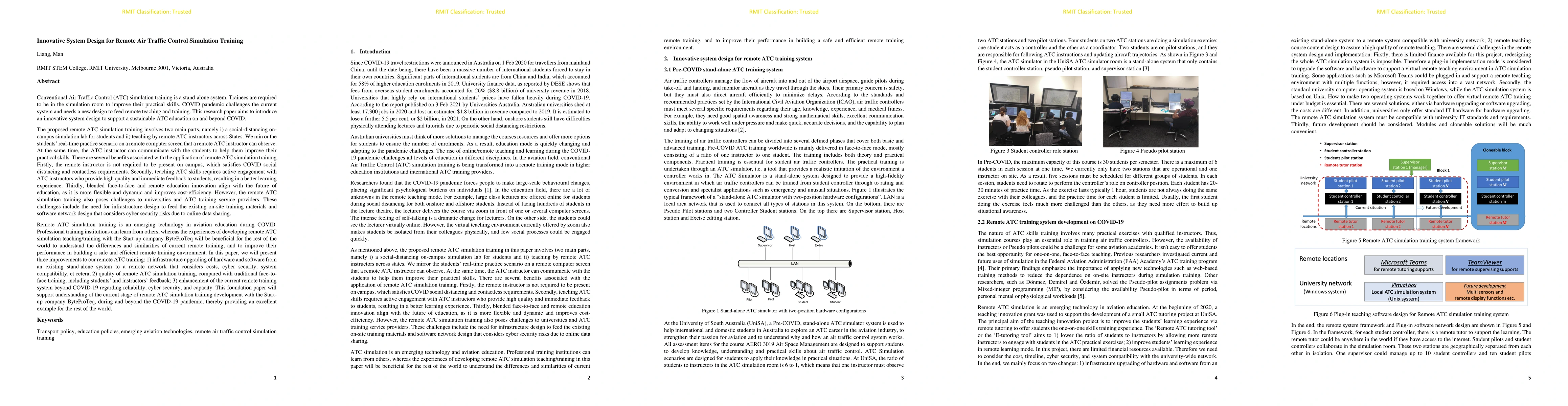 Thumbnail for Innovative System Design for Remote Air Traffic Control Simulation
  Training on and beyond COVID19