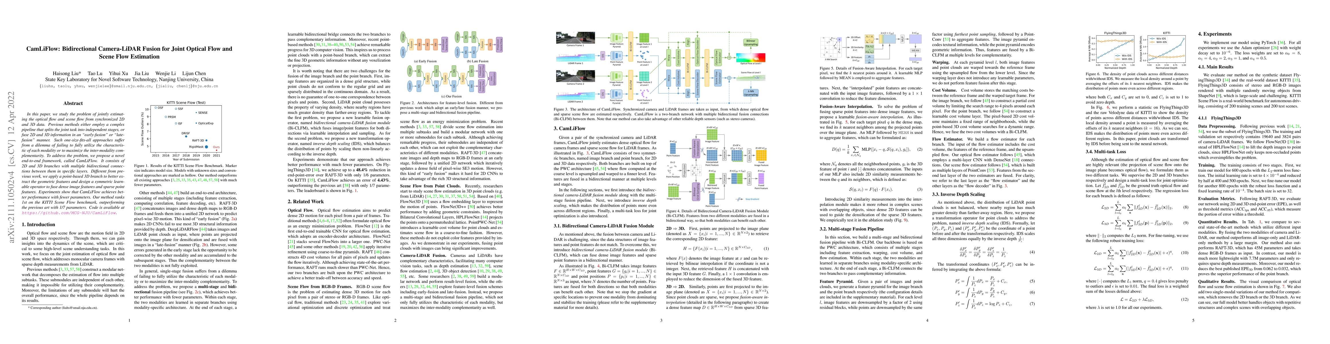 Thumbnail for CamLiFlow: Bidirectional Camera-LiDAR Fusion for Joint Optical Flow and
  Scene Flow Estimation