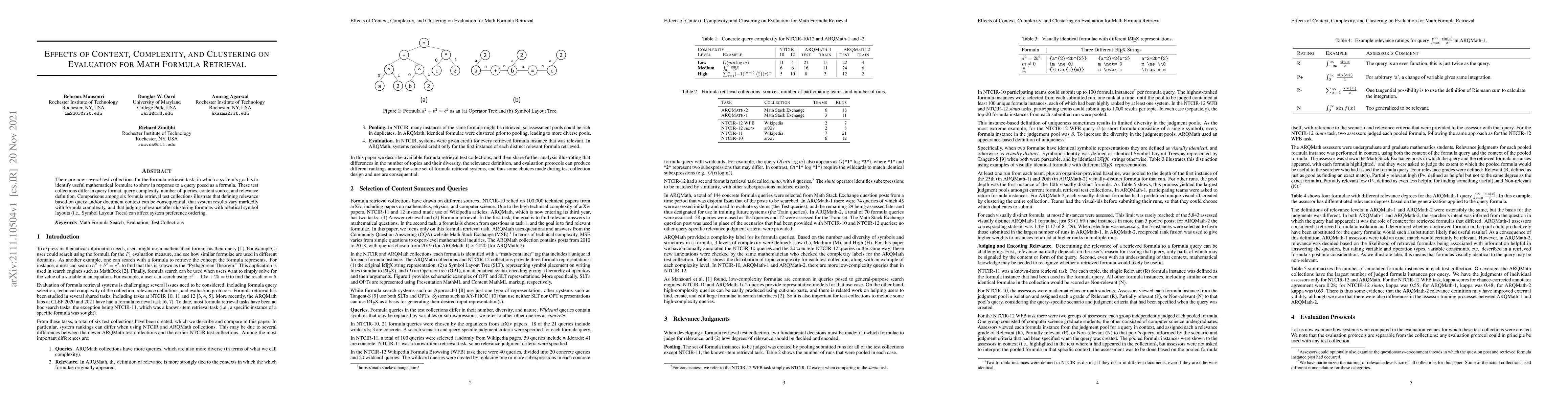 Thumbnail for Effects of context, complexity, and clustering on evaluation for math
  formula retrieval