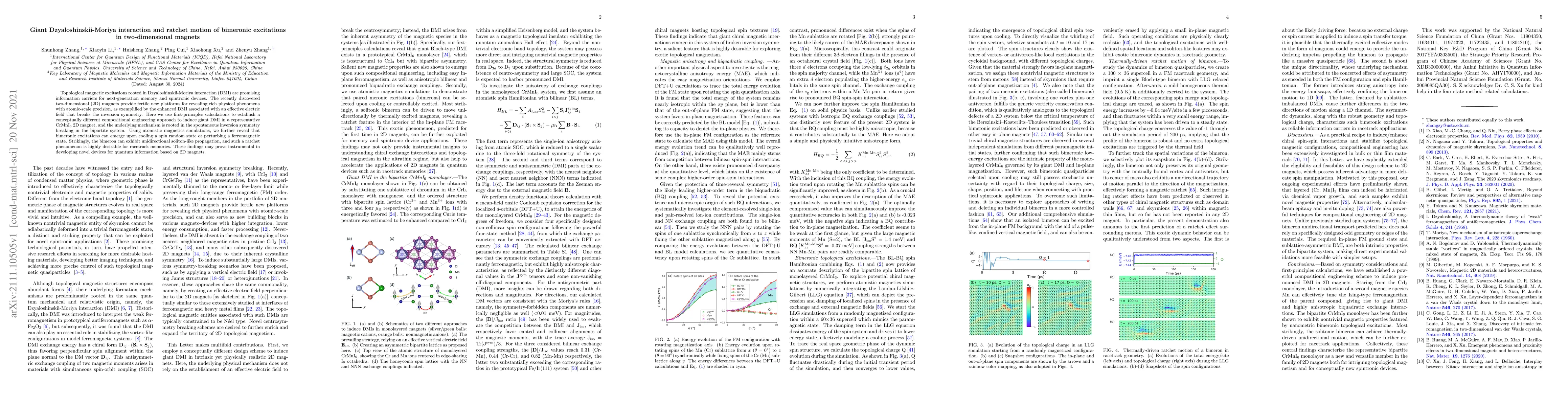Thumbnail for Giant Dzyaloshinskii-Moriya interaction and ratchet motion of bimeronic
  excitations in two-dimensional magnets