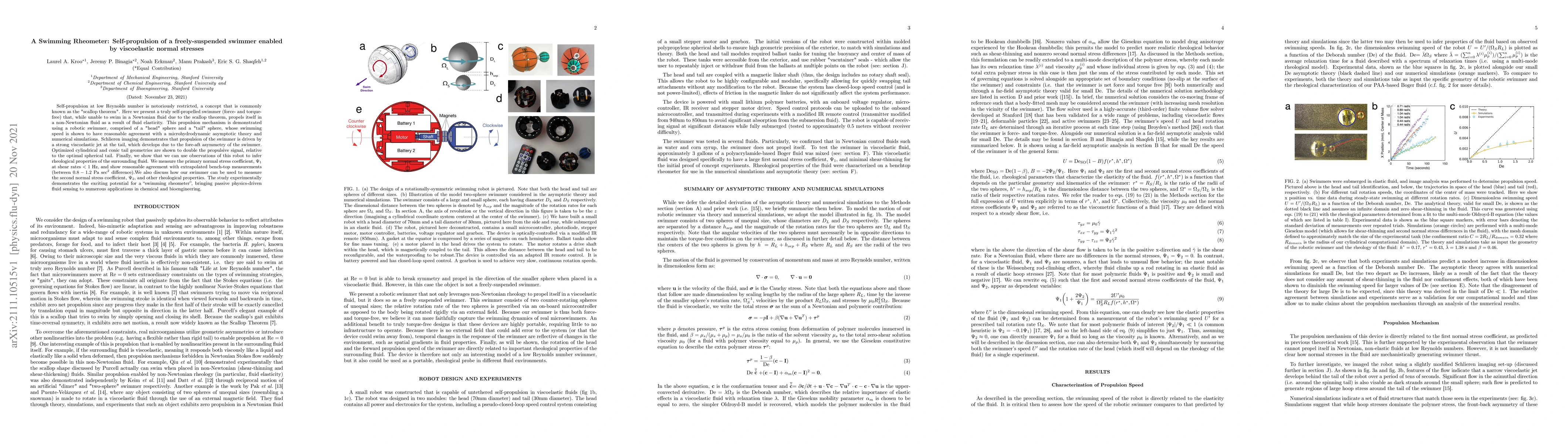 Thumbnail for A Swimming Rheometer: Self-propulsion of a freely-suspended swimmer
  enabled by viscoelastic normal stresses
